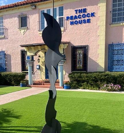 Totem sculpture at Peacock House
